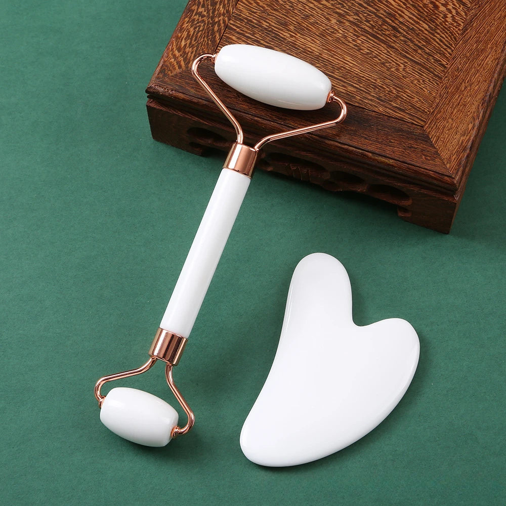 Rouleau de Jade Naturel & Gua Sha - Set Massage Visage Anti-Rides