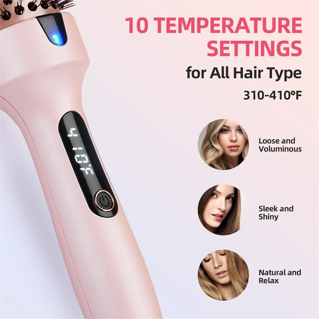Brosse Lissante Chauffante – Ions Négatifs, 10 Températures & Écran LED