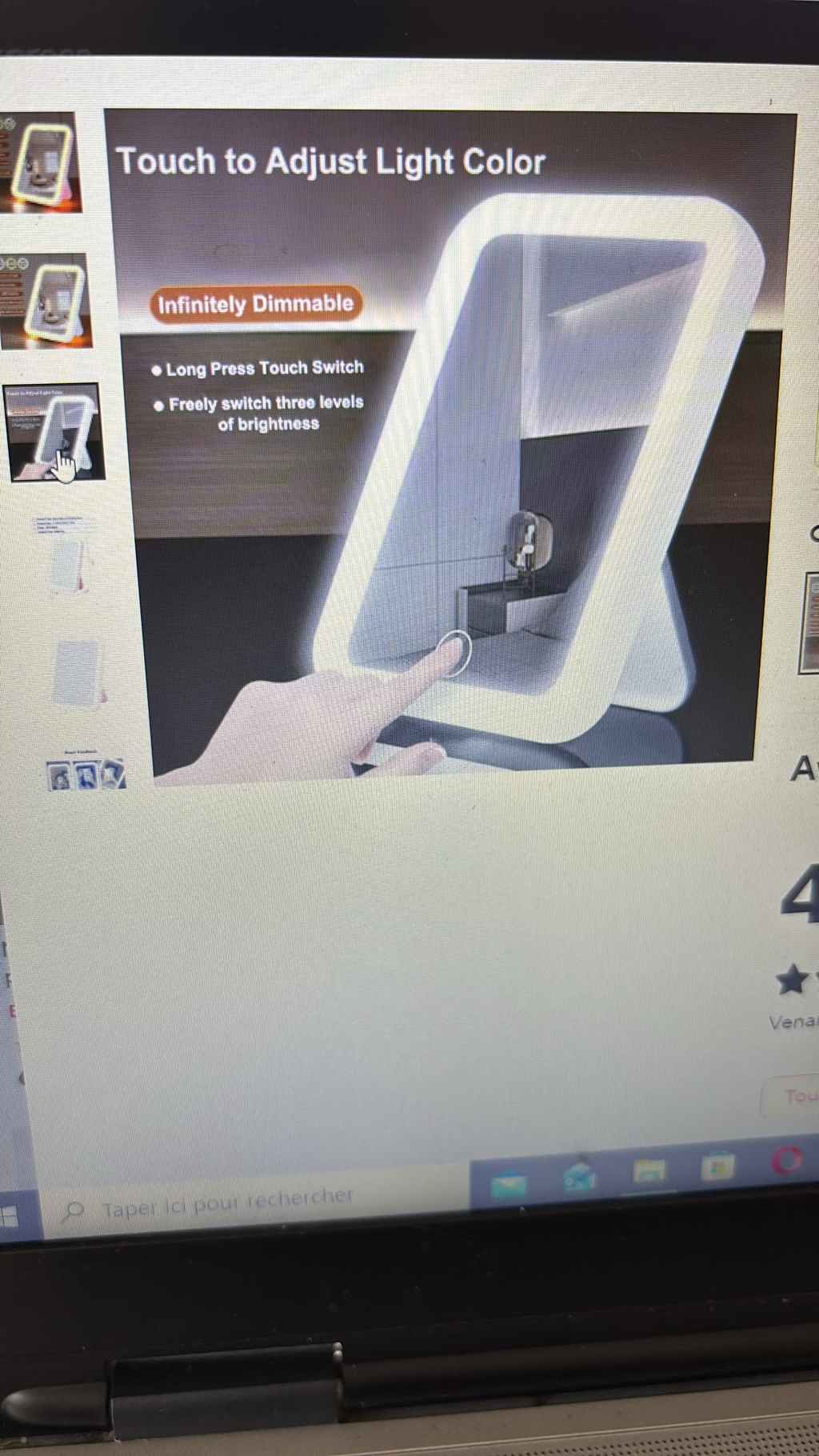 Miroir de Courtoisie LED – 3 Couleurs, Tactile & Recharge USB